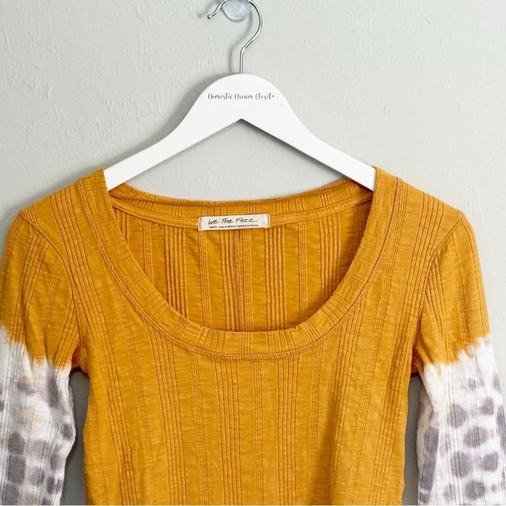 WE THE FREE PEOPLE Women’s Gold Combo BIG SUR Ribbed Tie Dye Long Slv Tee Size S